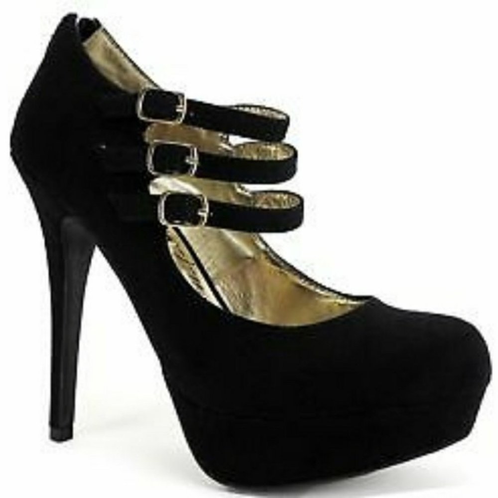 Material Girl Black Platform 3 Strap Mary Jane Heels